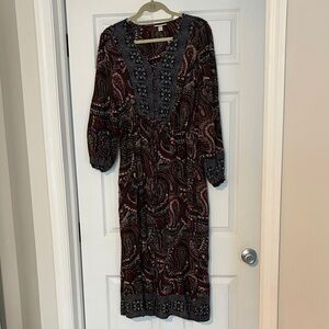 Knox Rose Burgundy Paisley Long Sleeve Dress